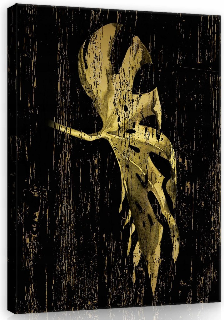 Vászonkép 50x70 Arany levél sötét háttér textúra elegáns modern minimalizmus