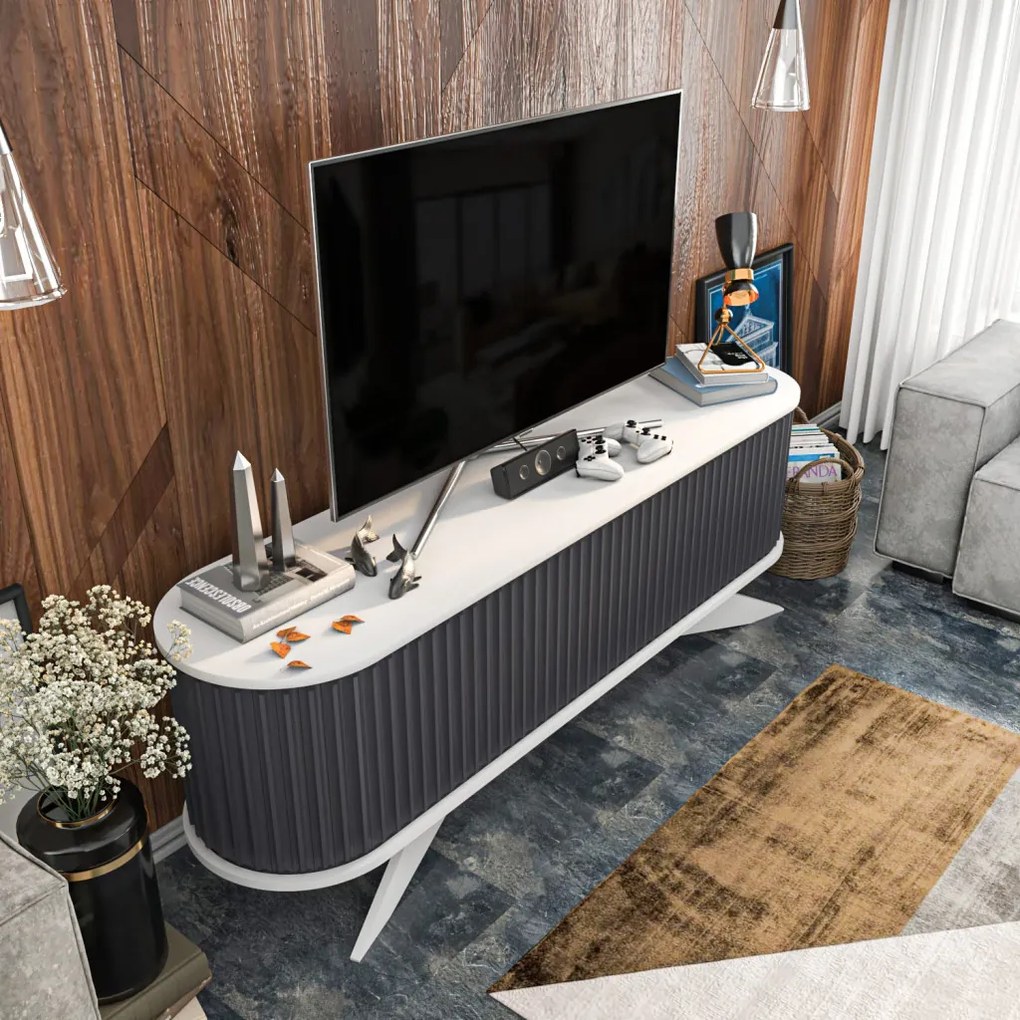 Stor TV-állvány, antracit-fehér, 180 cm