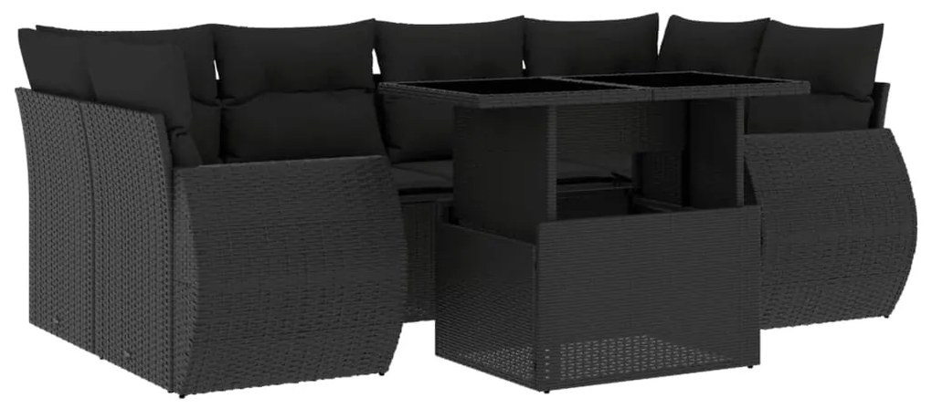 7 részes fekete polyrattan kerti ülőgarnitúra párnával