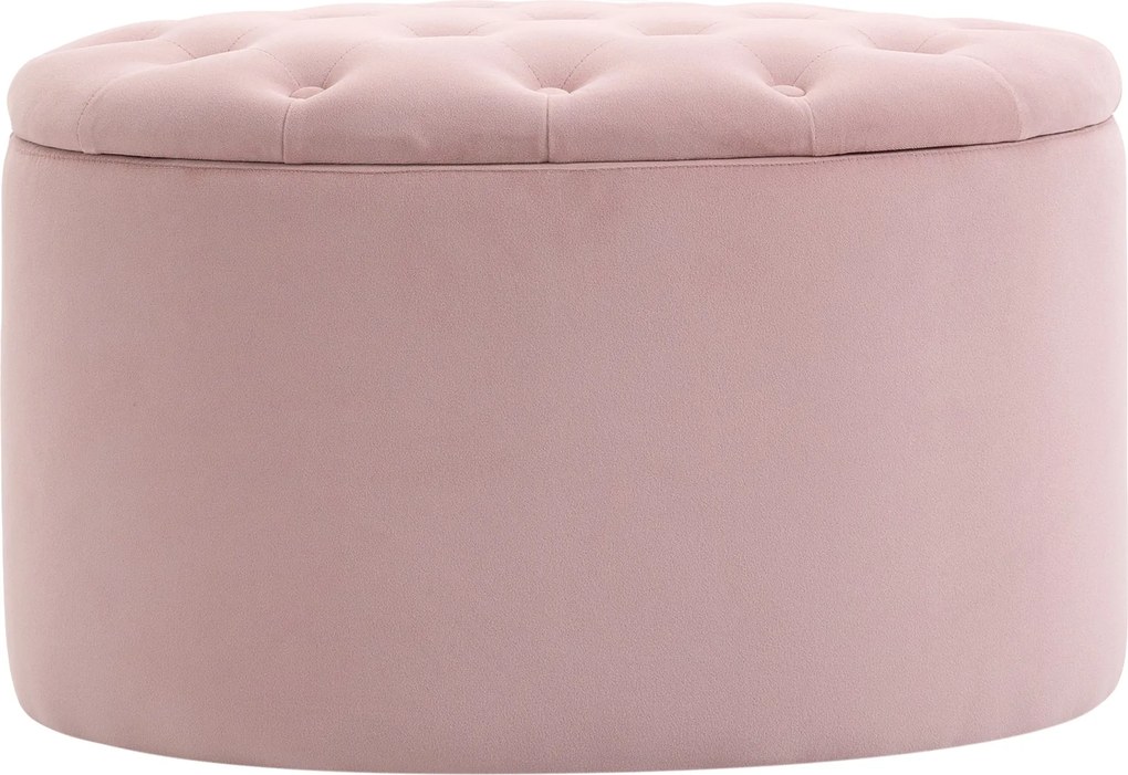 HOMCOM Tároló Pad Puff Béléses Velúrtapintás, Ovális Tárolódoboz, Tárolópad Nappaliba, Hálószobába, Előszobába 71 x 52 x 42 cm, Rózsaszín | Aosom