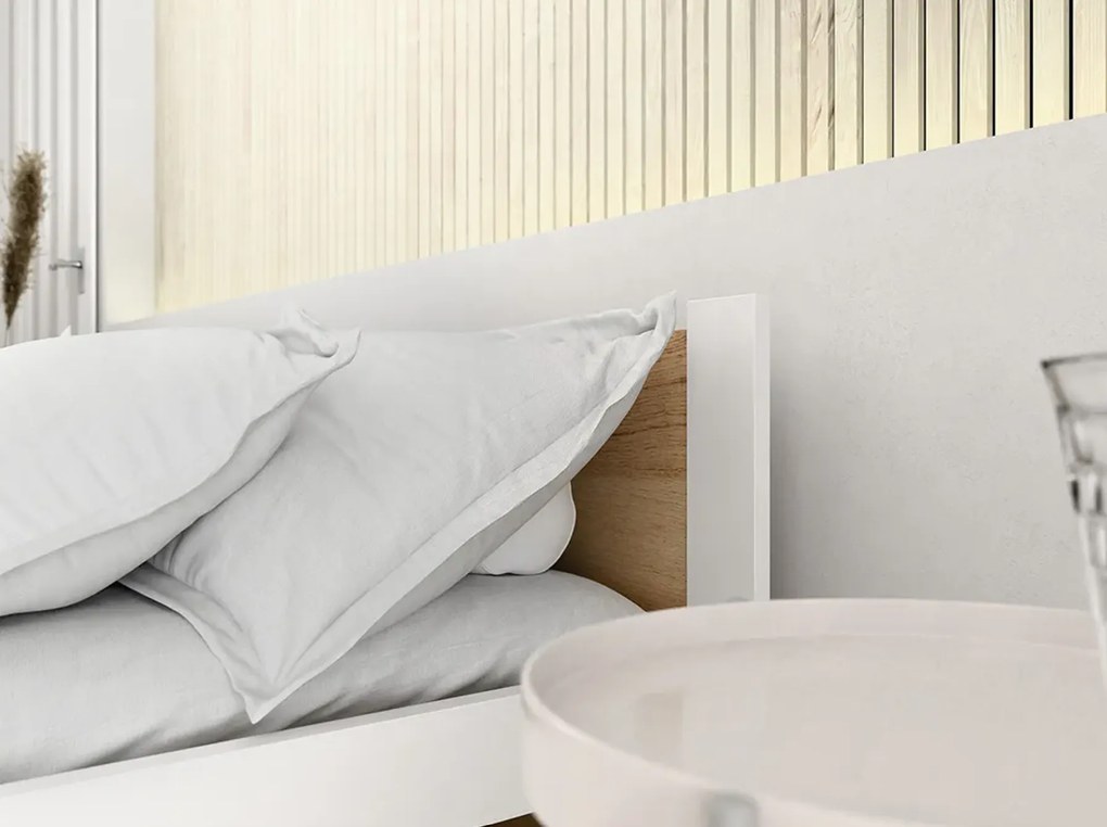 IKAROS ágy 160 x 200 cm, tölgy artisan/fehér Ágyrács: Lamellás ágyrács, Matrac: Sommera 18 cm matrac