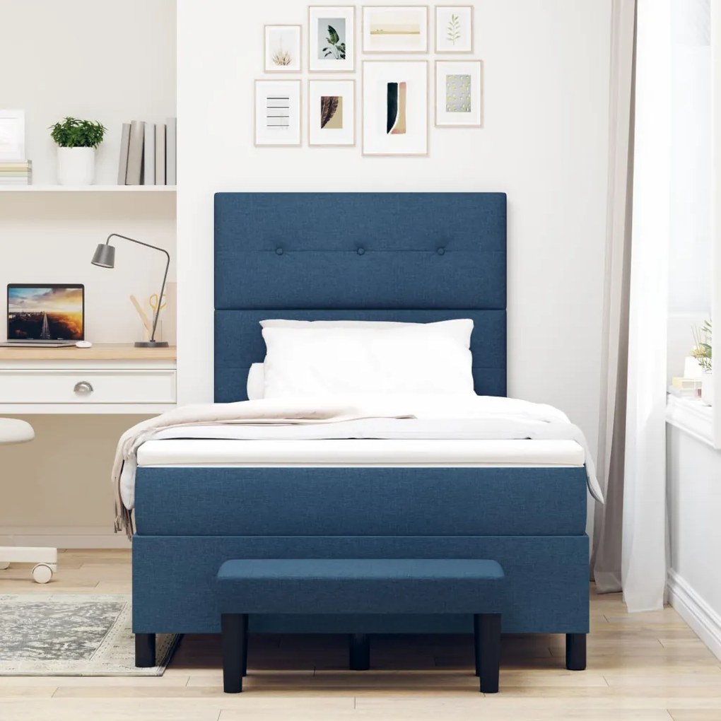 Box Spring Ágy Matraccal &amp; Pad Kék 120x190 cm Szövet