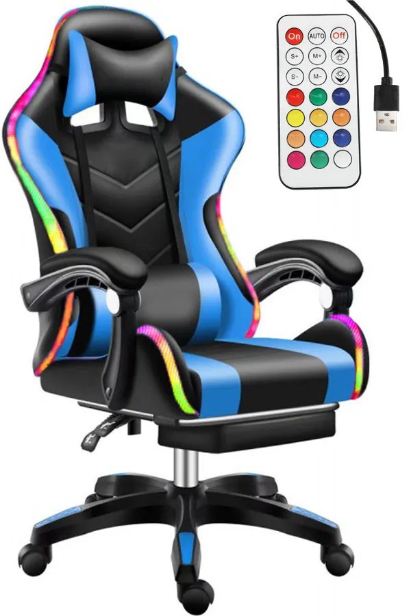 Likeregal 920 LED-es gamer szék lábtartóval kék masszázs funkcióval TT-1116