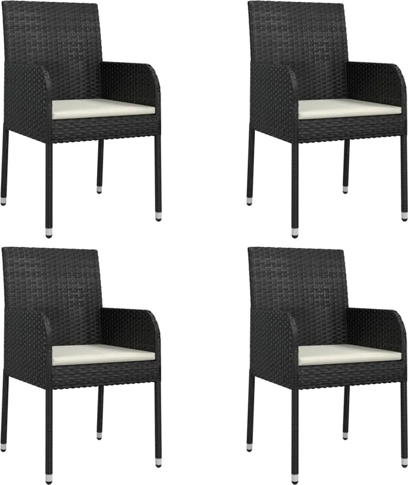 vidaXL 4 db fekete polyrattan kerti szék párnával