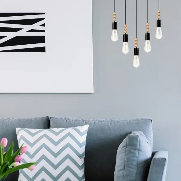 Simon 5xE27/60W/230V fekete függeszték kábellel