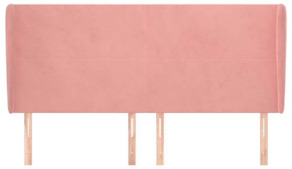 rózsaszín bársony fejtámla szárnyakkal 203x23x118/128 cm