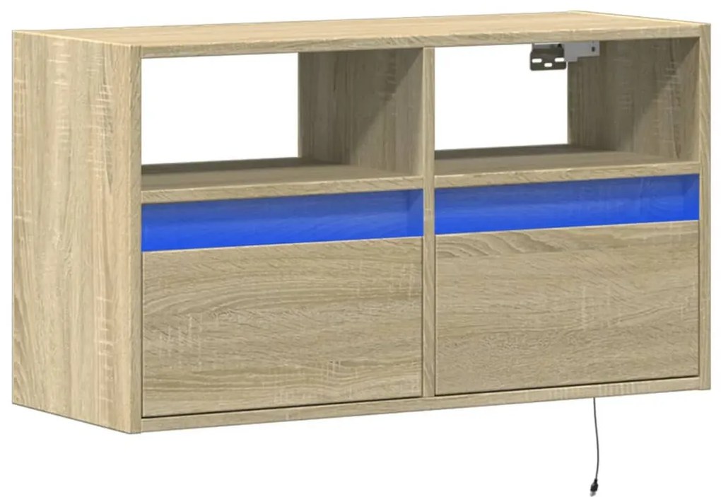 sonoma tölgy színű fali TV-szekrény LED-ekkel 80x31x45 cm