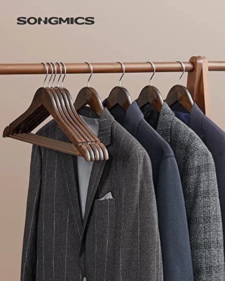 Fából készült fogas, csúszásmentes nadrágrúd, 360°-os forgó kampó, barna