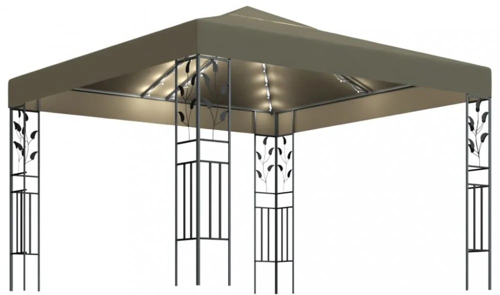 tópszínű pavilon LED fényfüzérrel 3 x 3 m