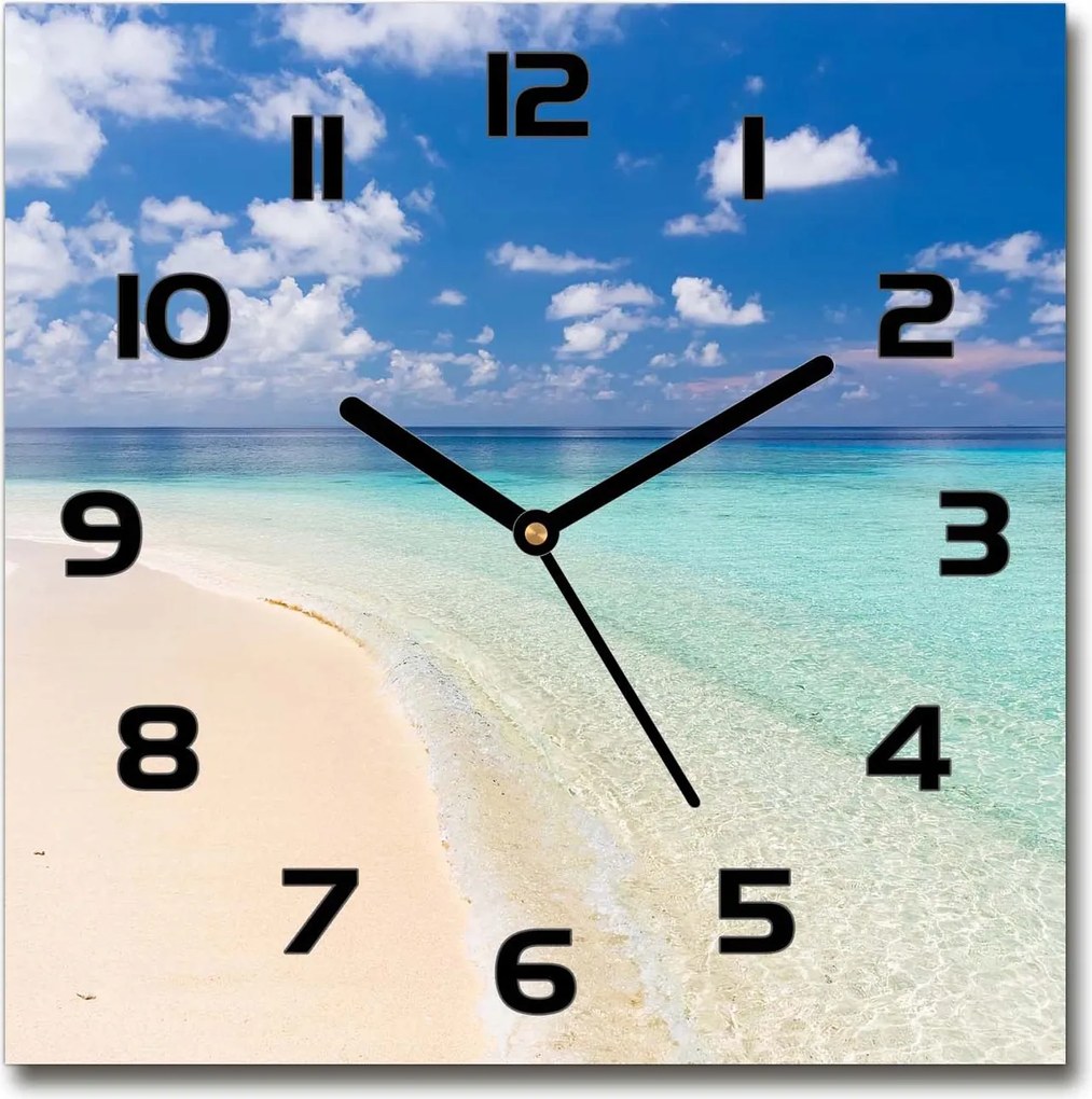 Négyzet alakú üveg falióra Tengerpart a Maldív-szigeteken 30x30