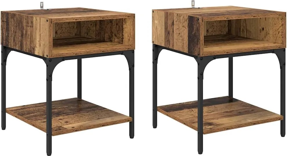 vidaXL Éjjeli asztal 2 pcs Öreg fa 40 x 40 x 50 cm Faanyag