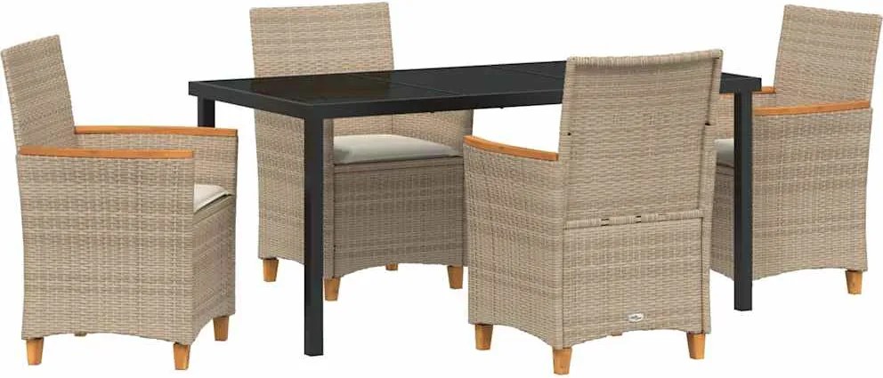 vidaXL Kert étkező szett 5 pcs Bézs polirattan