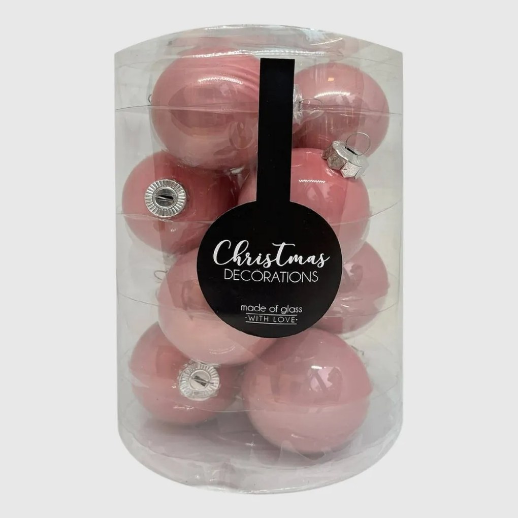 Powder Rose rózsaszín üveg karácsonyi gömb szett 12*6cm