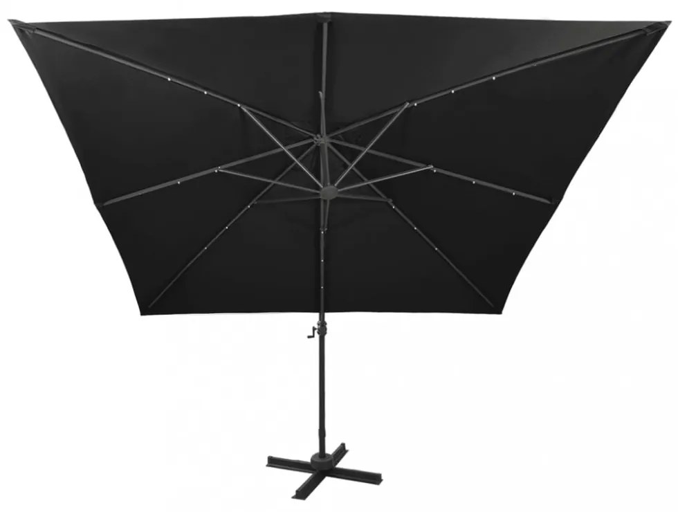 fekete konzolos napernyő rúddal és LED-fényekkel 300 cm