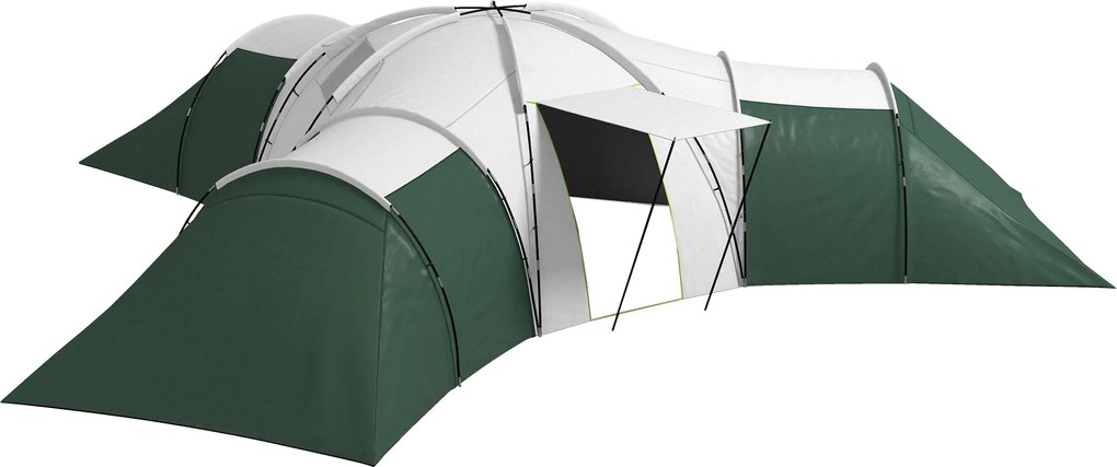 Outsunny Alagúttáborozó Sátor, 6-9 Fős Családi Sátor 3 Hálószobával, Nappalival, Terasszal, Hordozótáskával, 2000mm Vízálló Oxford, Kerthez, Zöld | Ao