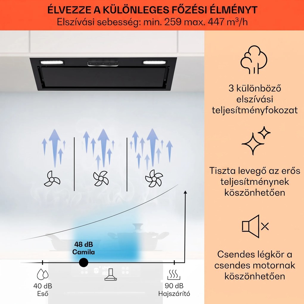Klarstein Beépíthető páraelszívó Camila 70 cm 380 m³/ó LED touch rozsdamentes acélból