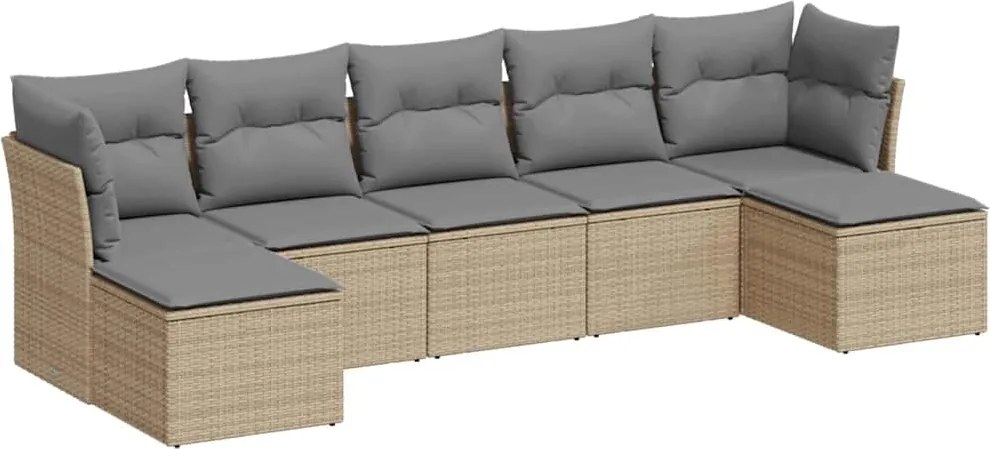 vidaXL 7 részes világosszürke polyrattan kerti ülőgarnitúra párnákkal