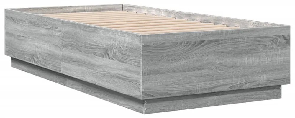 szürke sonoma színű szerelt fa ágykeret LED-del 75x190 cm