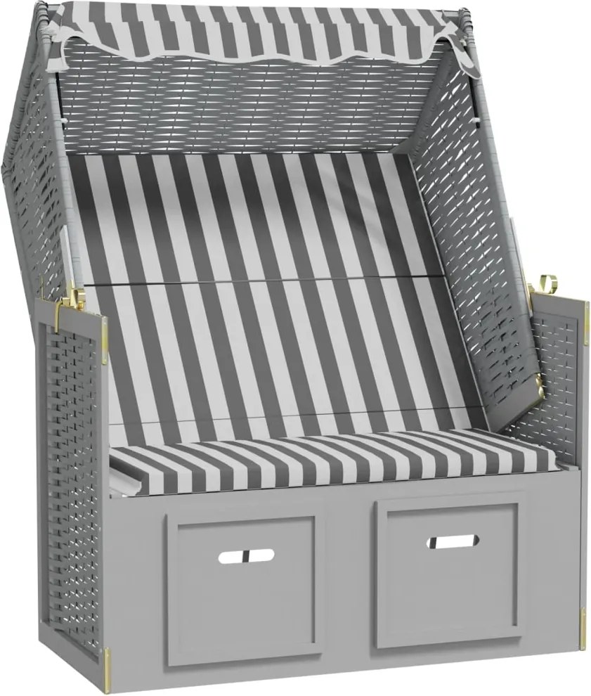 vidaXL szürke polyrattan és tömör fa strandszék tetővel