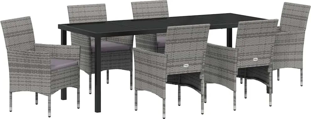 vidaXL Kert étkező szett párnával 7 pcs Szürke polirattan