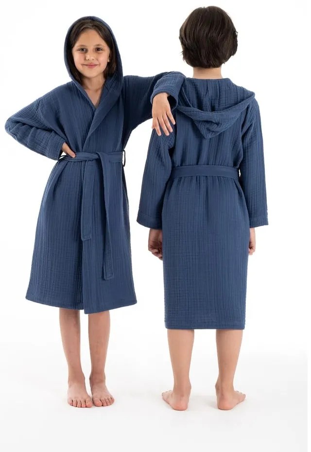 Sötétkék muszlin gyerek fürdőköpeny 5-6 év Muslin – Foutastic