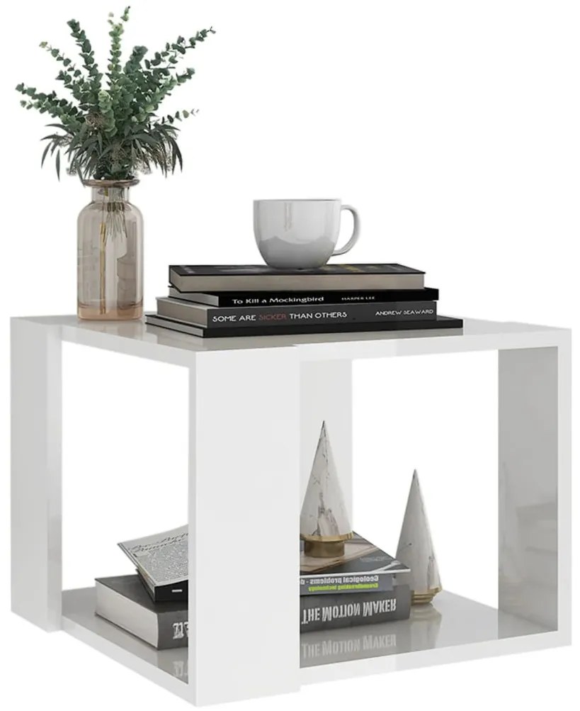 Magasfényű fehér szerelt fa dohányzóasztal 40 x 40 x 30 cm