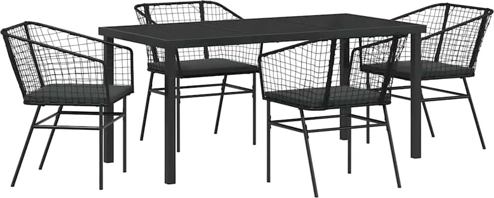 vidaXL Kert étkező szett 5 pcs Fekete polirattan