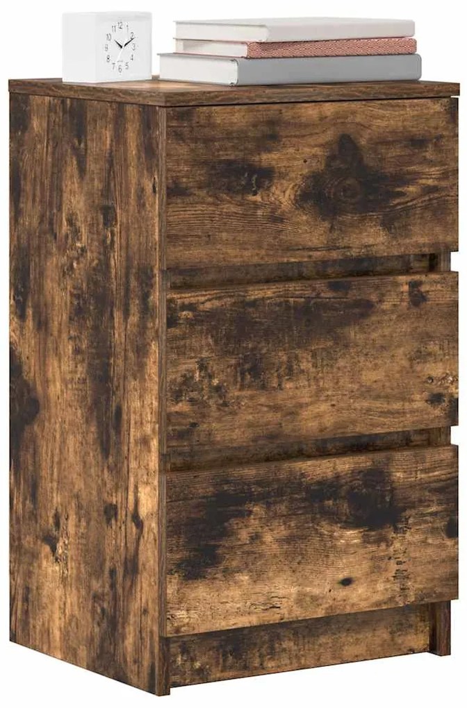 2 db füstölt tölgy éjjeliszekrények 3 fiókkal 39x35x65 cm