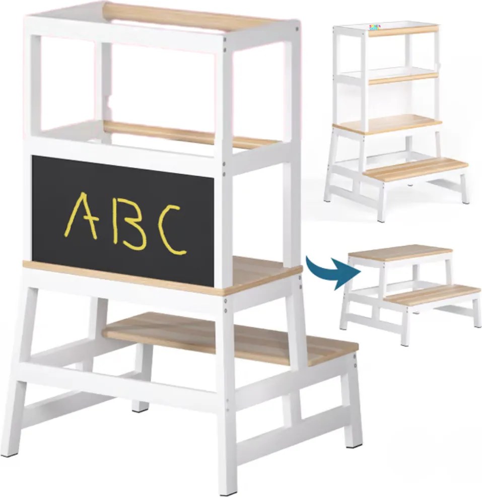 PLAY tanulótorony fenyőfa, 93x56x49cm, fehér/natúr barna Spielwerk