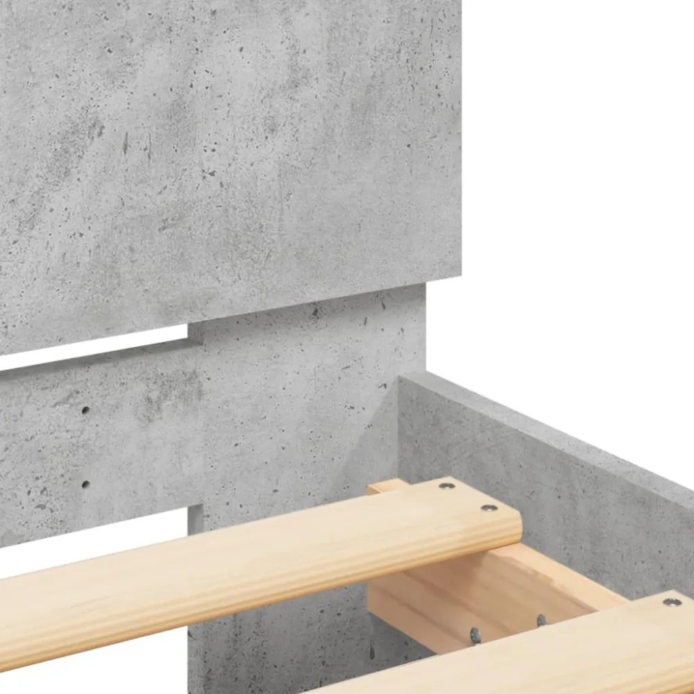 betonszürke szerelt fa ágykeret fejtámlával 100x200 cm