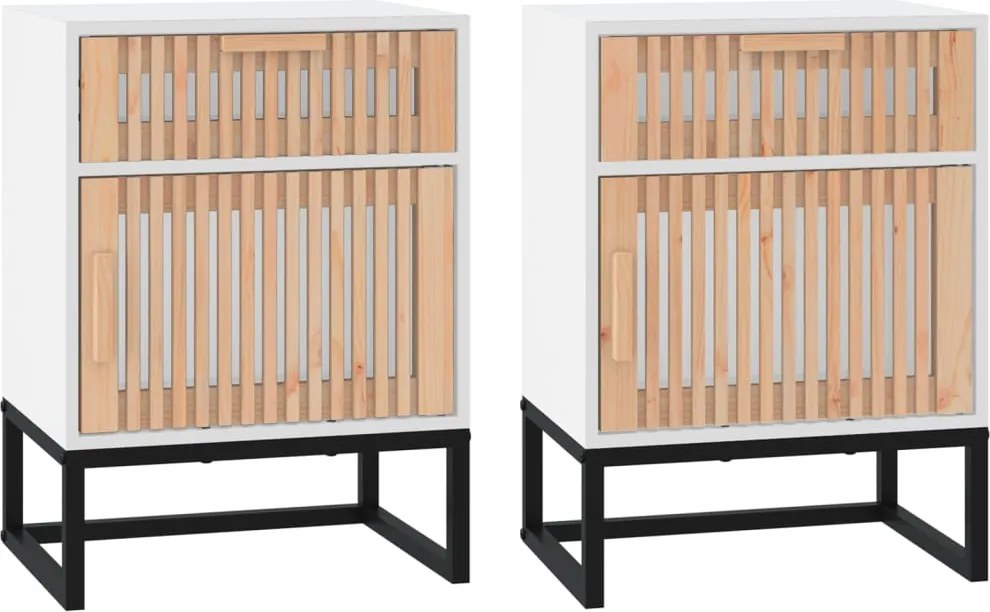 vidaXL 2 db fehér szerelt fa és vas éjjeliszekrény 40 x 30 x 55,5 cm