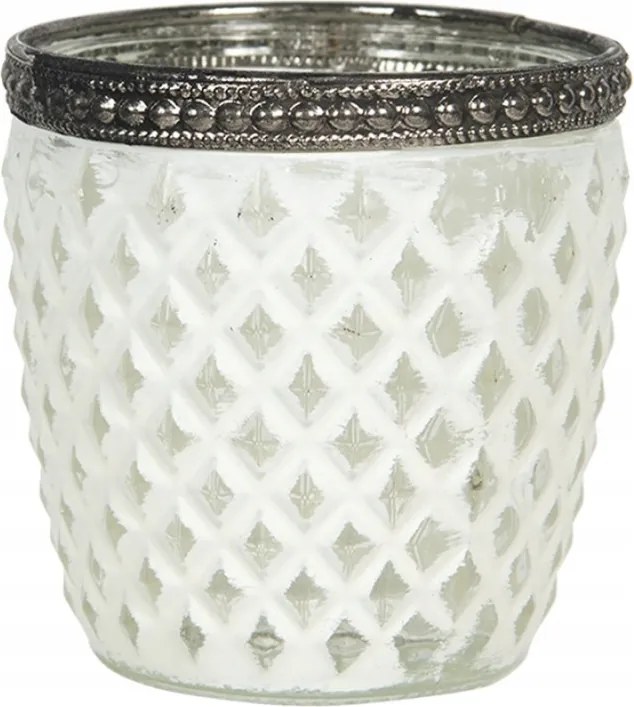 Odilon üveg gyertyatartó fehér patinával 7x7 cm