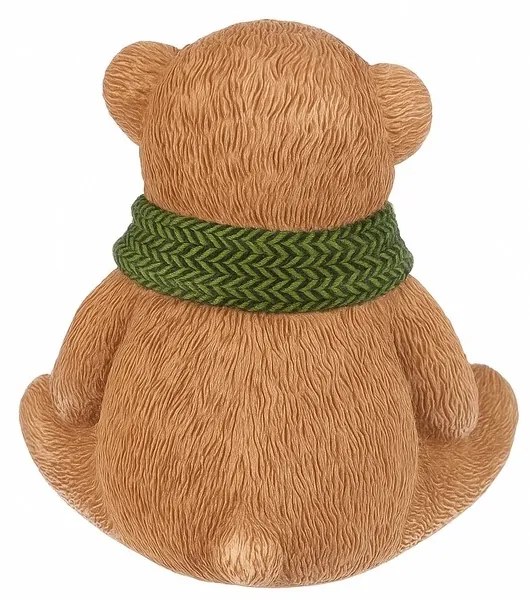 Dekoráció Medve zöld sállal, polirezín, 10 cm