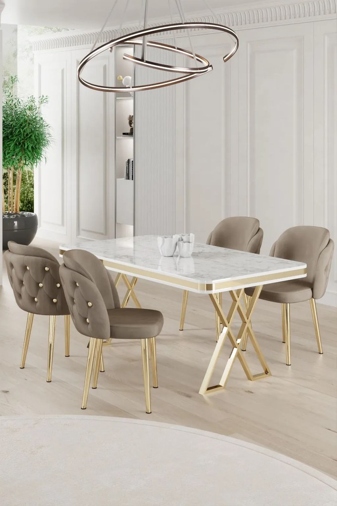 Rigel étkezőgarnitúra, fehér-arany, 130 cm – TR240CHR2226