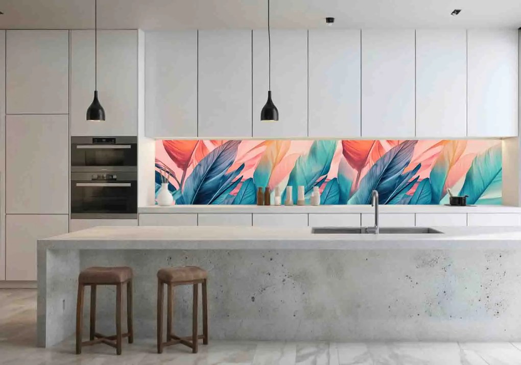 Wallplex konyhahátfal Színes Levelek (Méret: 60x180)