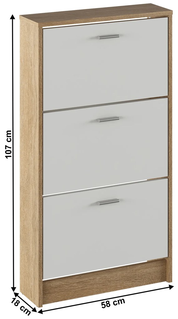 Cipőtároló (cipősszekrény) Mobby  13 (szonoma tölgy + fehér). 1065341