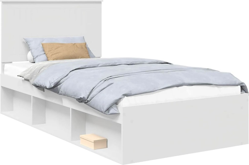 vidaXL Ágykeret fejtámlával Fehér 100 x 200 cm Tömör fenyőfa