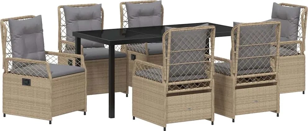 vidaXL Kert étkező szett 7 pcs Beige és Világosszürke polirattan