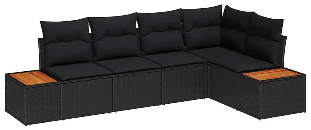 Kerti Kanapé Szett 5 pcs Fekete 264 x 154 x 85 cm Poli rattan