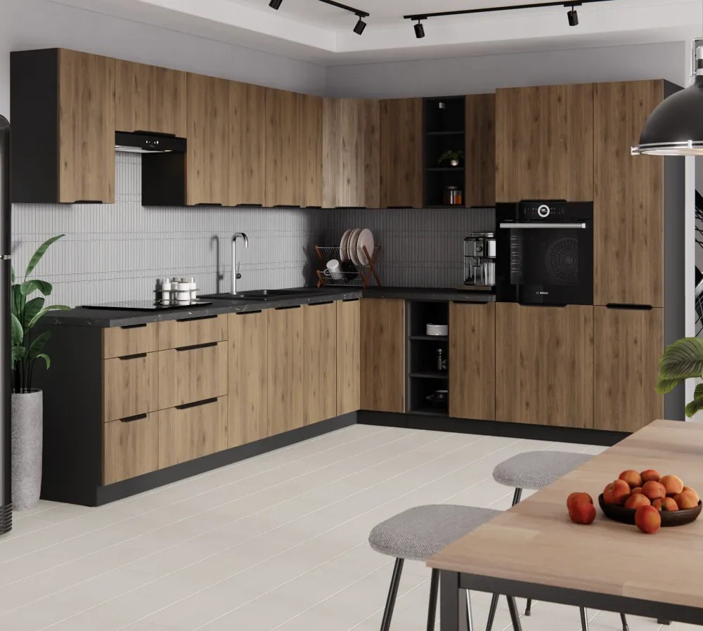 Felső sarokszekrény okapi dió/fekete, MENZO 60x60 GN-72 1F