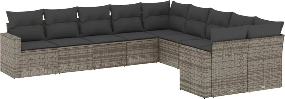 vidaXL 10 részes szürke polyrattan kerti ülőgarnitúra párnákkal