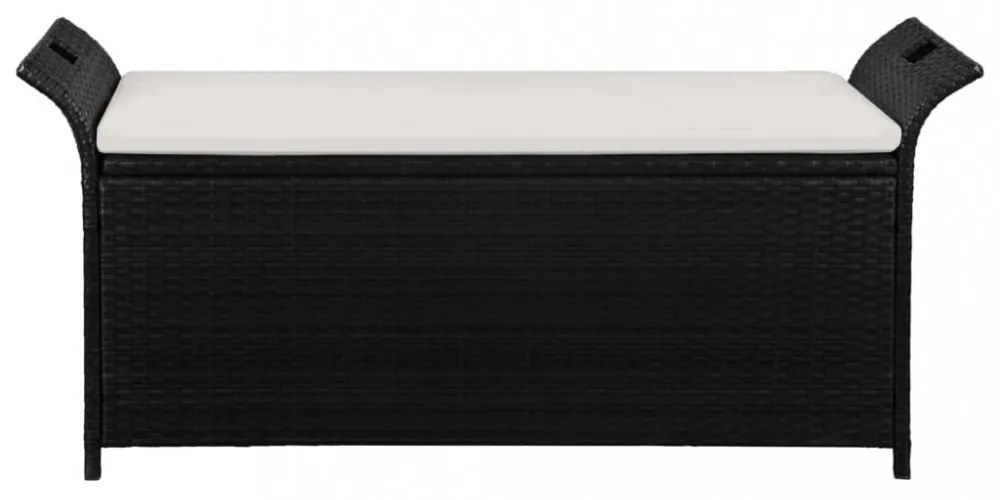 fekete polyrattan tárolópad párnával 138 cm
