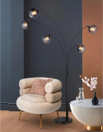 Globo 58228NBS Állólámpa fém matt fekete, fekete márvány, füstszínű üveg, fekete PVC kábel, forgókapcsoló, HxSzxM: 980x1100x2080mm, kábelhossz 1800mm, nem tartozék: 5x E27 40W 230V