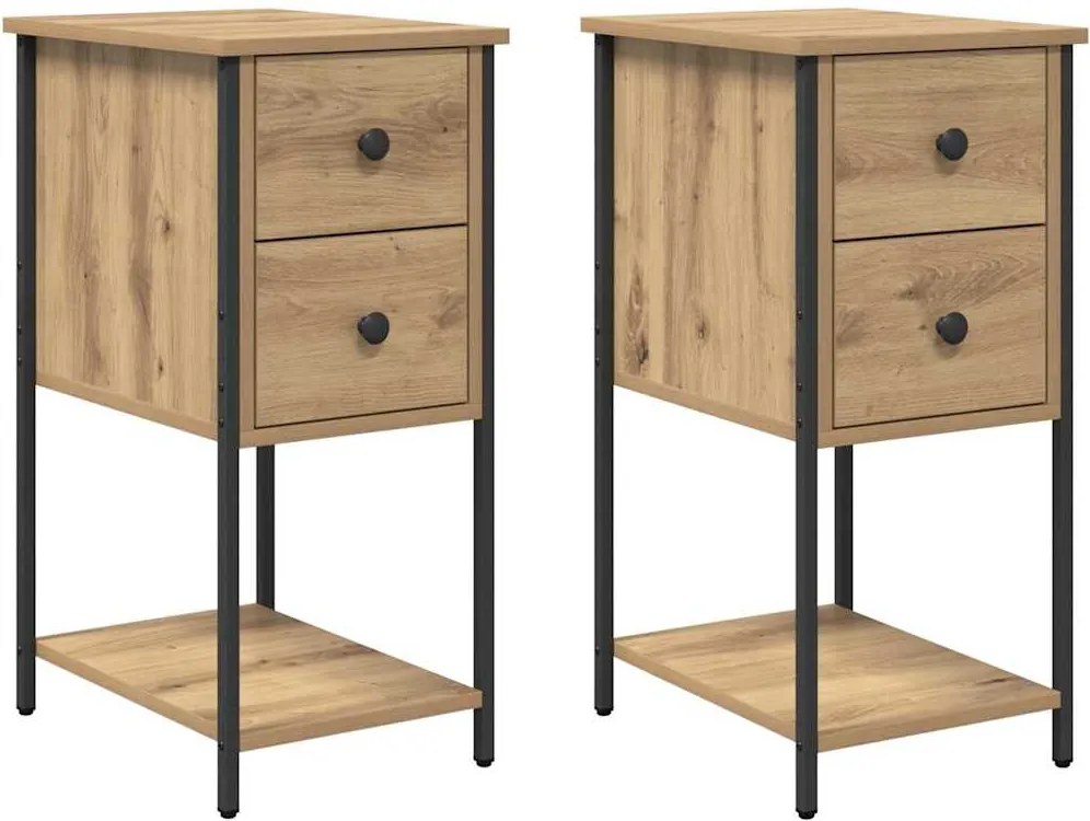 vidaXL Éjjeliszekrény 2 pcs kézműves tölgy 32 x 42 x 70 cm Faanyag