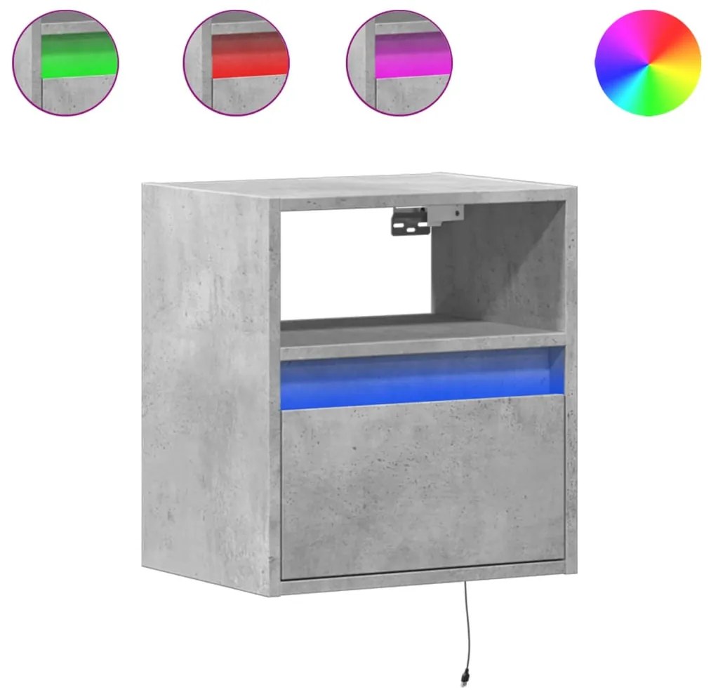 vidaXL 2 db betonszürke fali TV-szekrény LED-del 41 x 31 x 45 cm