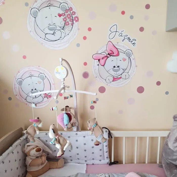 INSPIO Rózsaszín falmatrica maci névvel