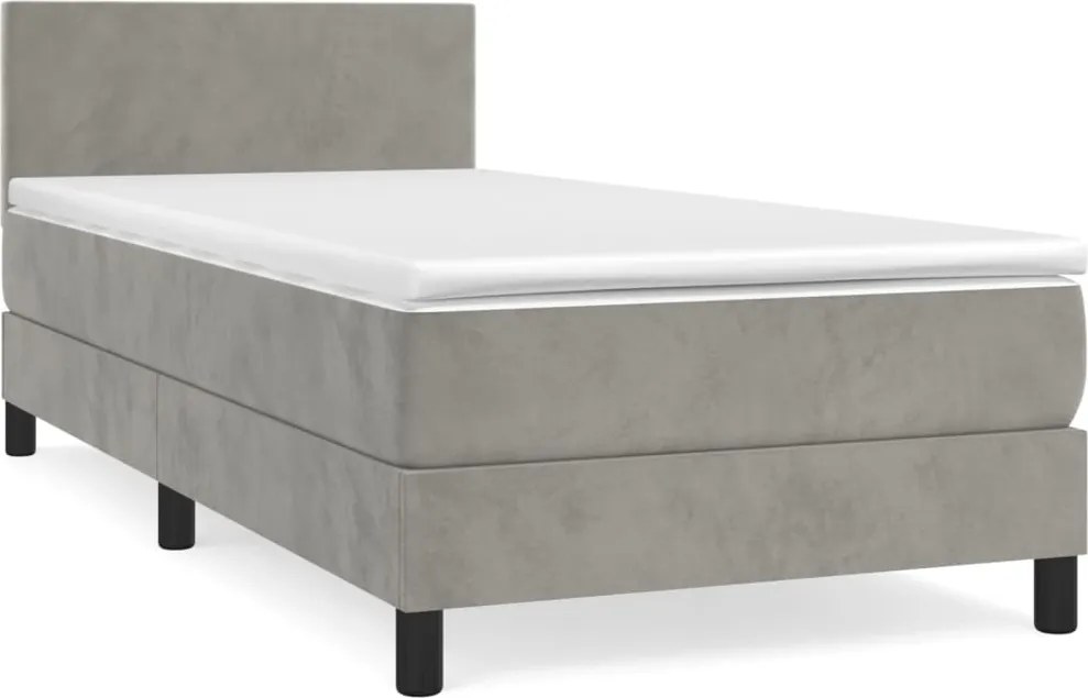 vidaXL világosszürke bársony rugós ágy matraccal 90 x 200 cm