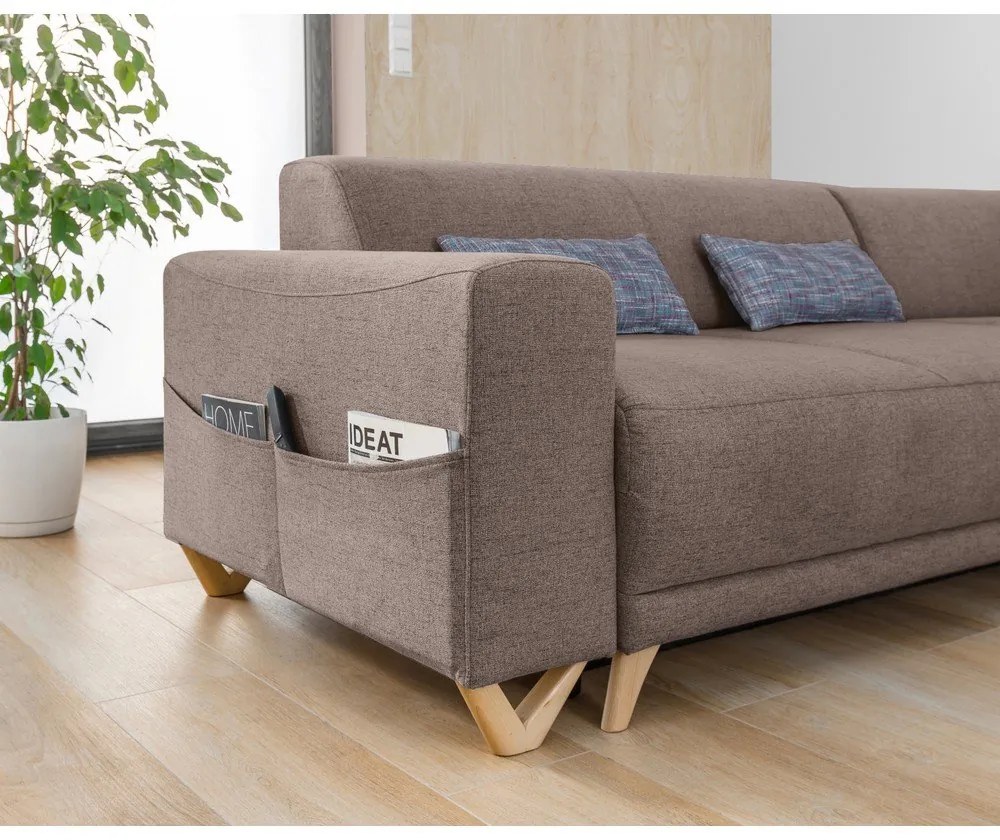 Barna kinyitható-tárolóhelyes sarokkanapé (jobb oldali-L alakú) Classy Sophie – Miuform