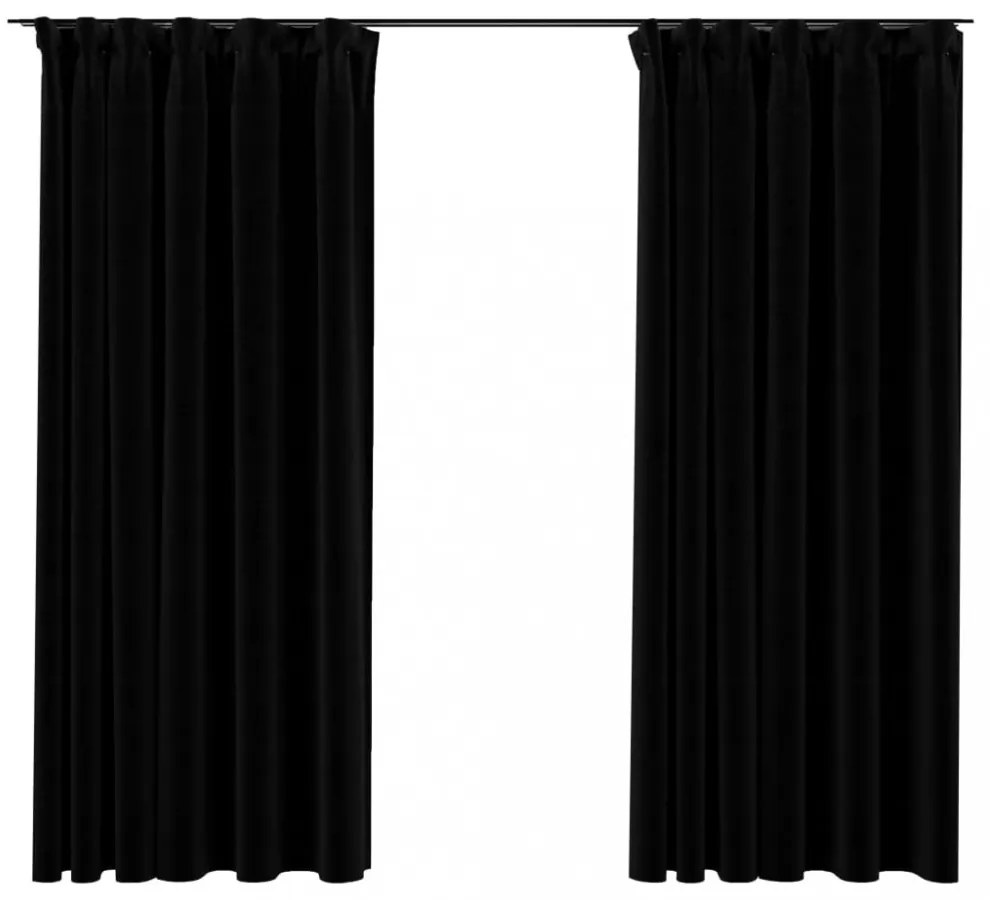 vidaXL 2 db fekete vászonhatású sötétítőfüggöny kampókkal 140 x 175 cm