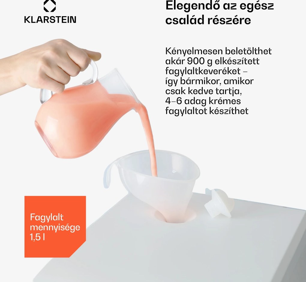 Klarstein Sweet Sundae fagylaltkészítő kompresszor 1,5l rozsdamentes acél fehér